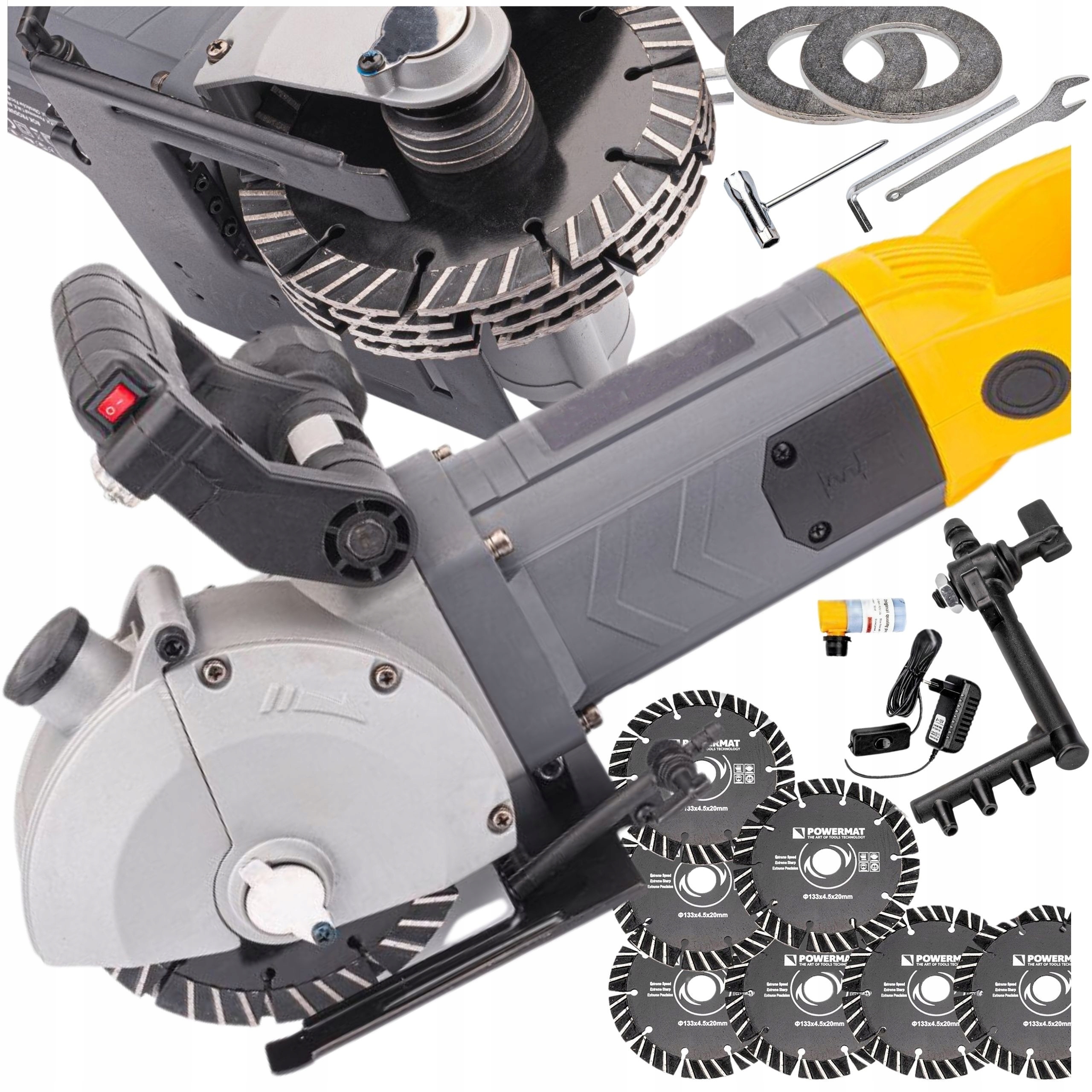 Bruzdownica do betonu 3000W z laserem i systemem zraszania – POWERMAT