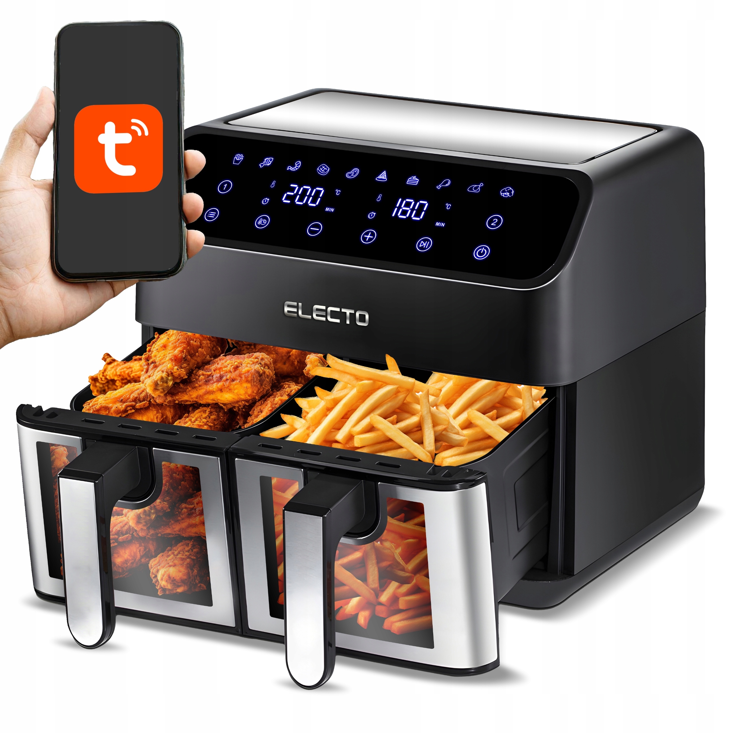 Frytkownica beztłuszczowa 8L Air Fryer dwukomorowa Electo WiFi Twin Taste 2000W