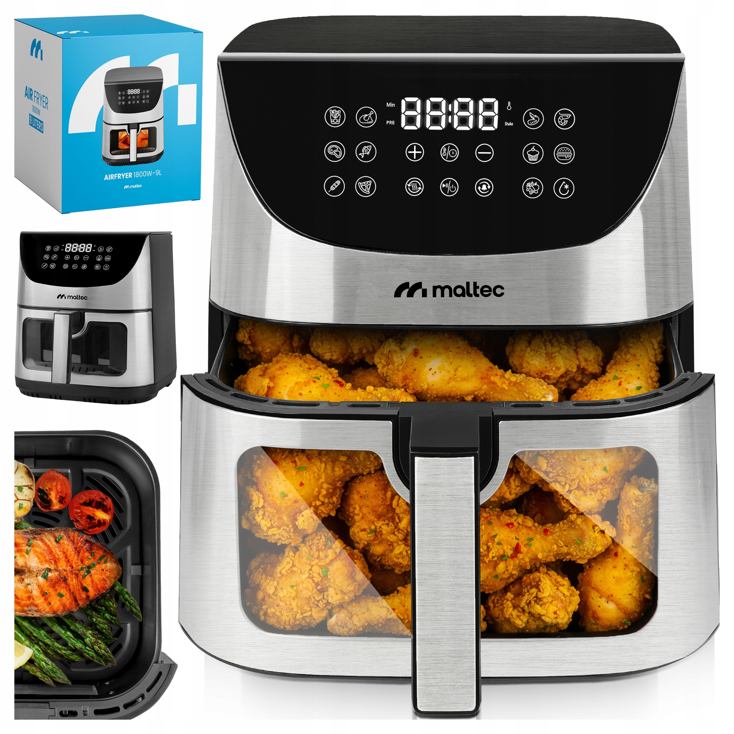 Frytkownica beztłuszczowa frytownica Air Fryer 9L 1800W z okienkiem Maltec AirFryer1800W-9L