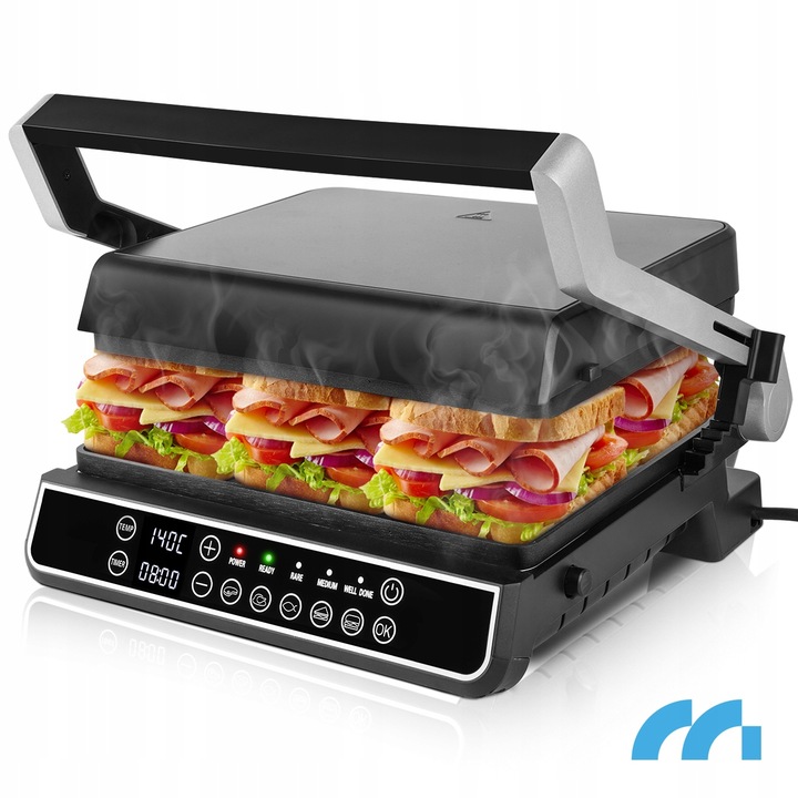 Opiekacz grill elektryczny toster do kanapek rozkładany 2500W z wyświetlaczem LED Maltec
