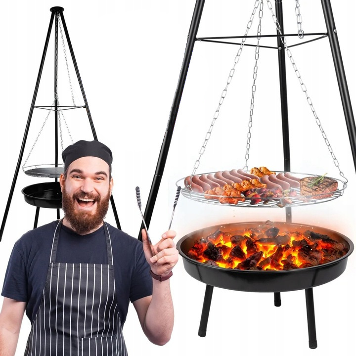 Oryginalny grill ogrodowy wiszący trójnóg Maltec Curron 50 cm z paleniskiem