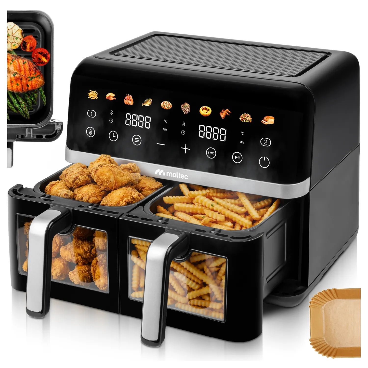 Frytkownica beztłuszczowa Maltec AirFryer2800W 10L – dwukomorowa moc 2800 W