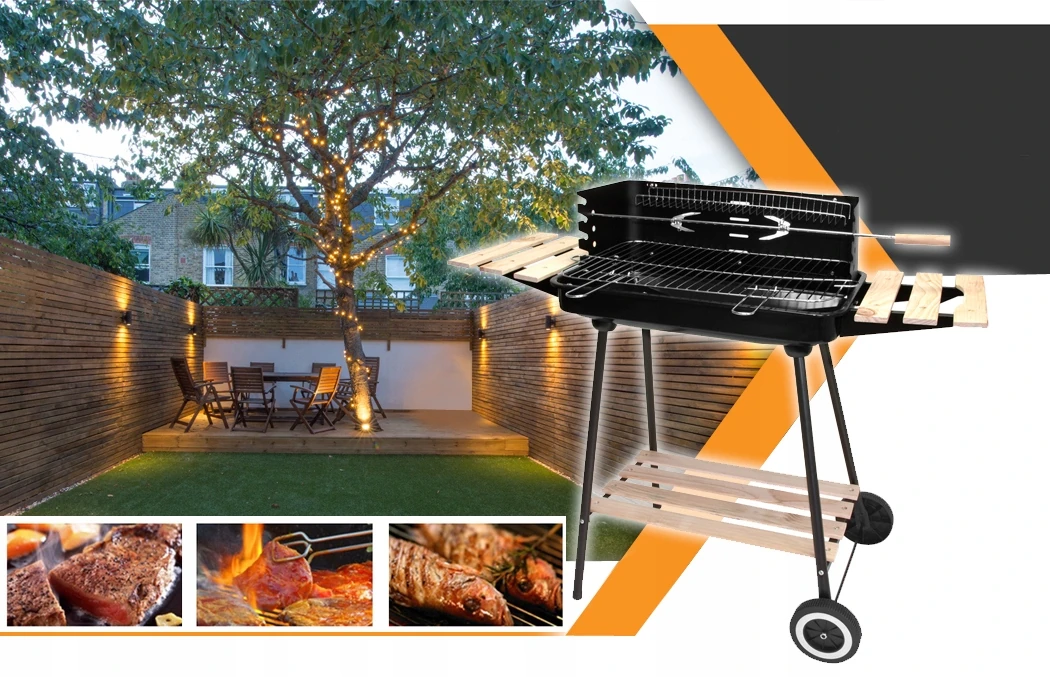 GRILL WĘGLOWY OGRODOWY NA KOŁACH ROŻEN 3xPÓŁKI NA BRYKIET BBQ DUŻY GRILL - obrazek 13