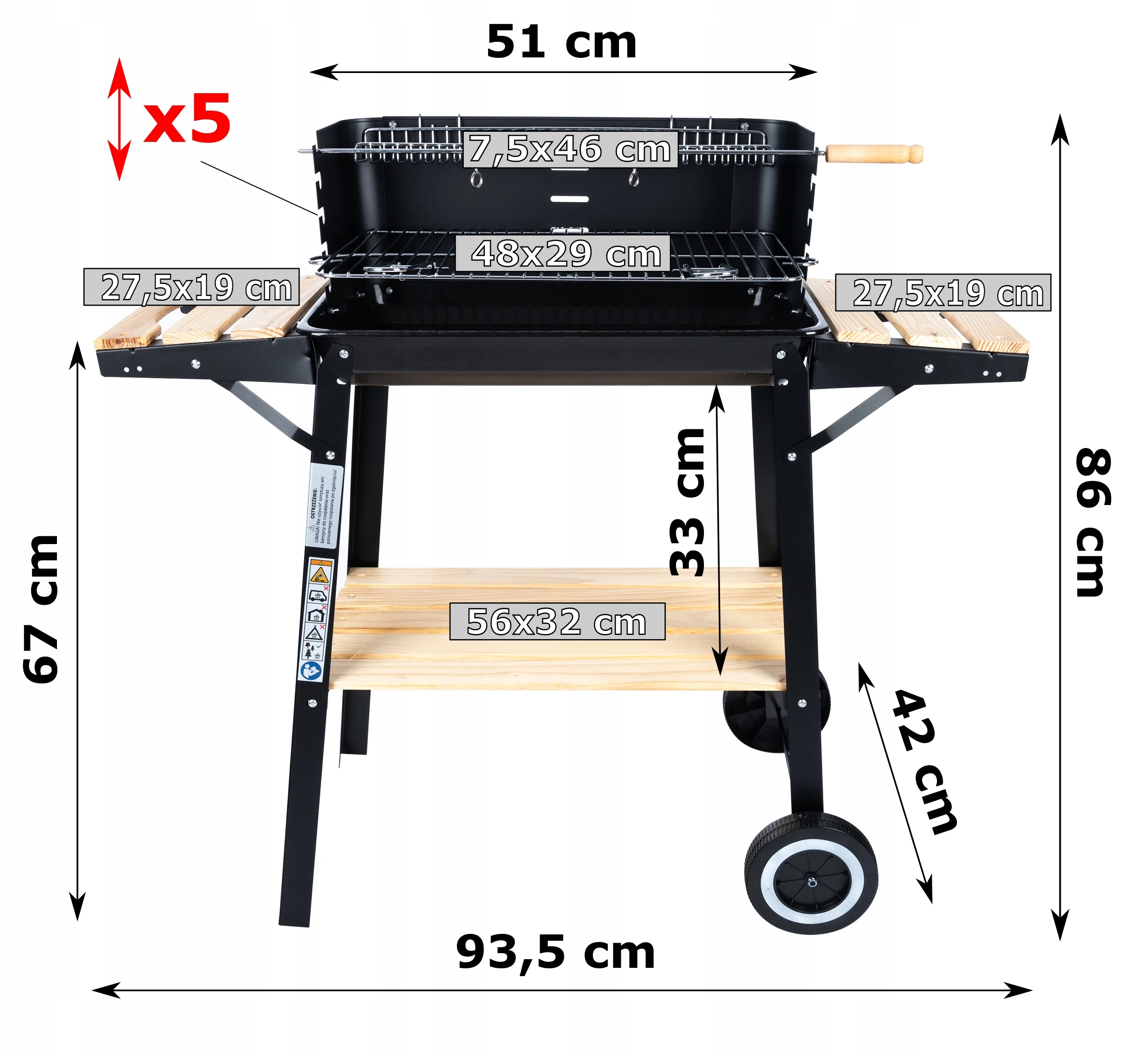 GRILL-ogrodowy-Weglowy-na-kolach-Duzy-Rozen-3x-POLKI-Gril-na-BRYKIET-BBQ-Producent-gotel