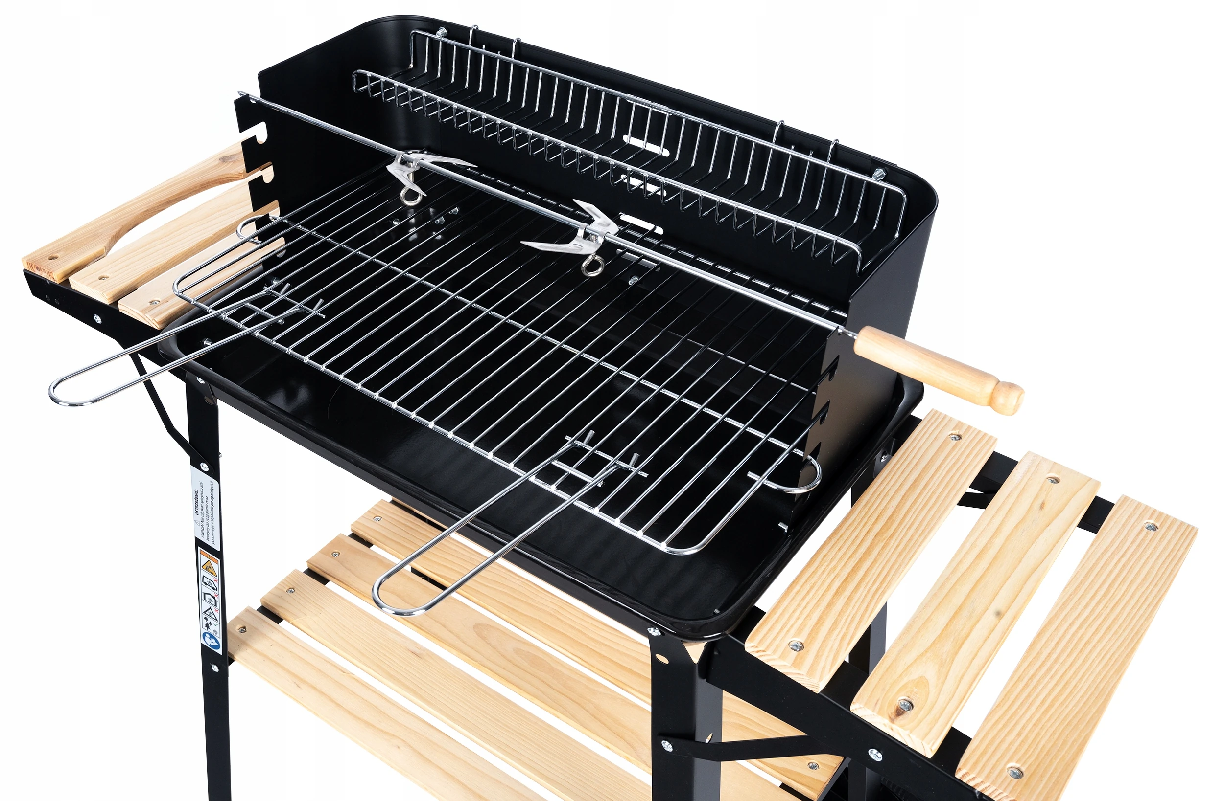 GRILL WĘGLOWY OGRODOWY NA KOŁACH ROŻEN 3xPÓŁKI NA BRYKIET BBQ DUŻY GRILL - obrazek 11