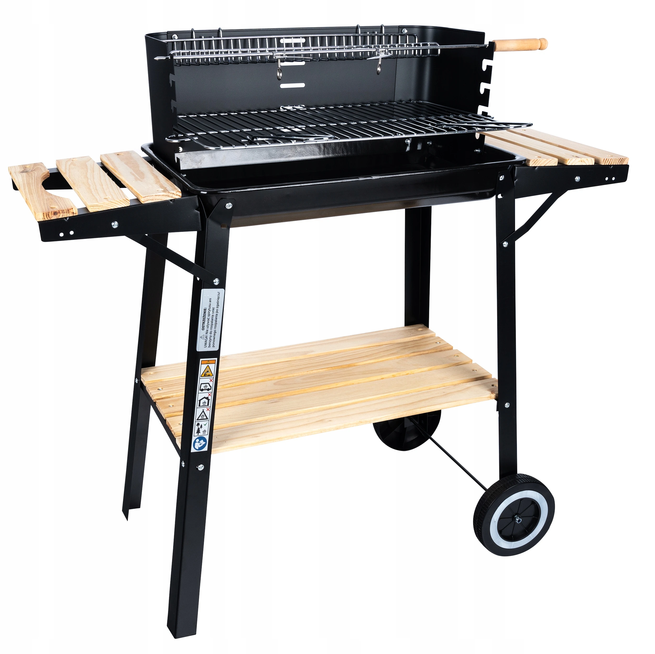 GRILL WĘGLOWY OGRODOWY NA KOŁACH ROŻEN 3xPÓŁKI NA BRYKIET BBQ DUŻY GRILL - obrazek 12